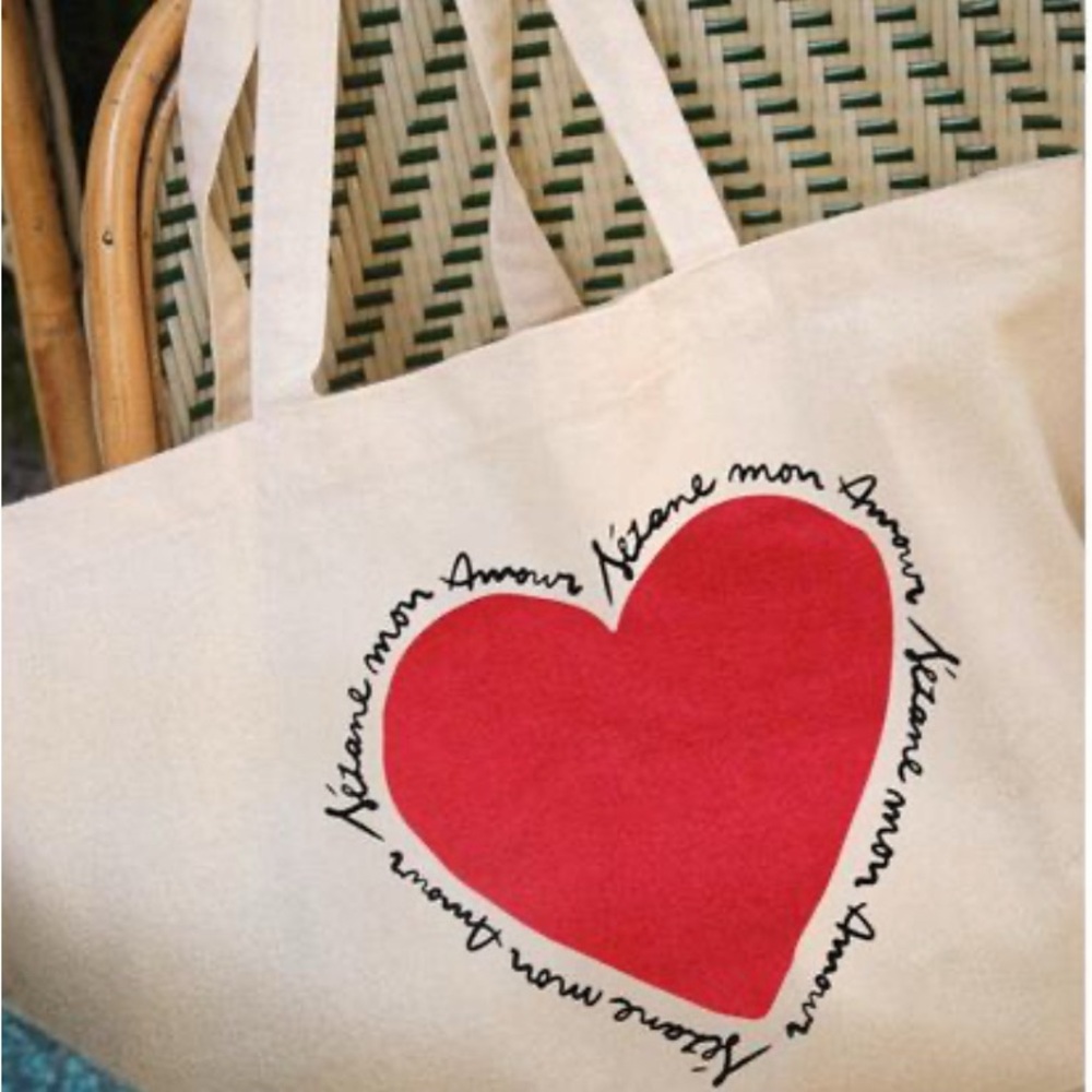 Sezane Cream And Red Tote Bag View 2